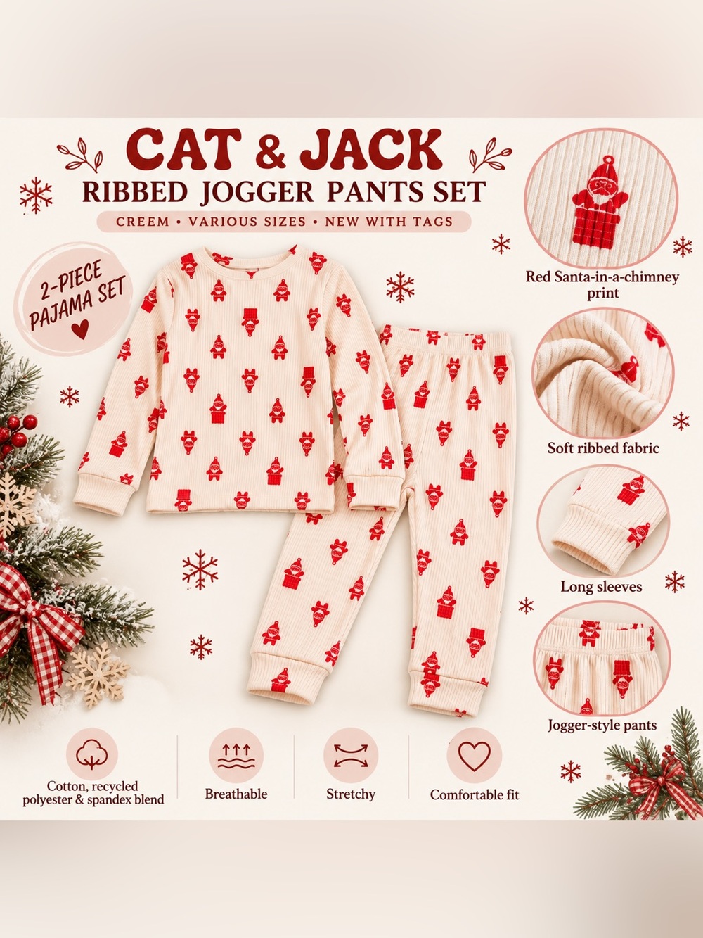 CAT & JACK RIBBED JOGGER PAJAMA SET – CREAM VARIOUS SIZES (NEW WITH TAGS)
Bring